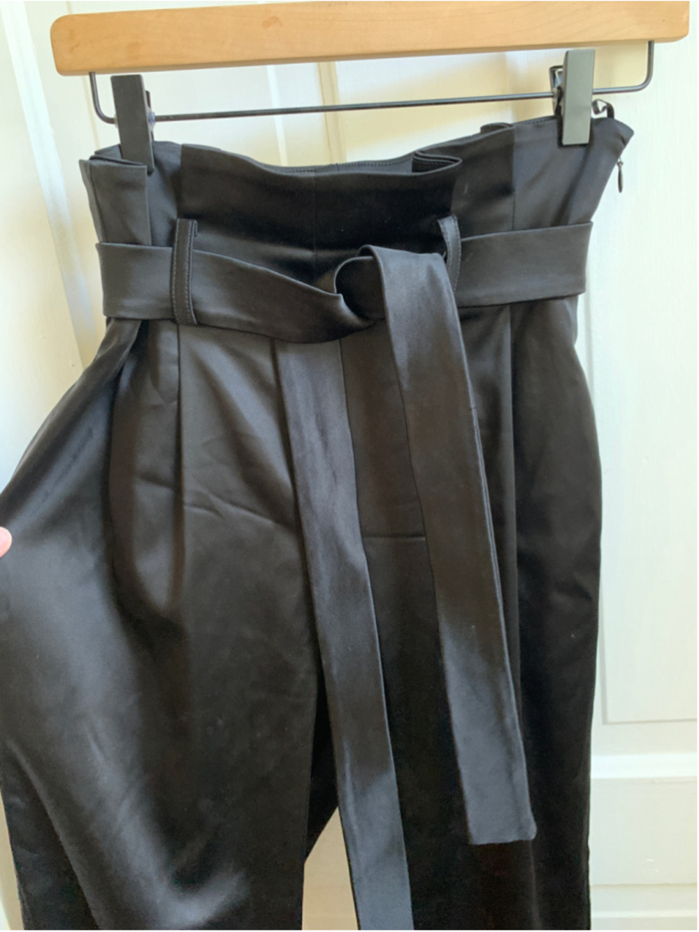 Women's Amanda Uprichard Black Satin High-Waisted Trousers Size S Office Upscale - Picture 2 of 6
